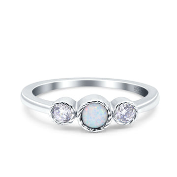 3 Stone Fashion Ring Lab Created White Opal Round 925 Sterling Silver